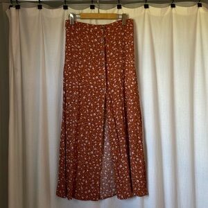 Floral midi skirt with slit and button front